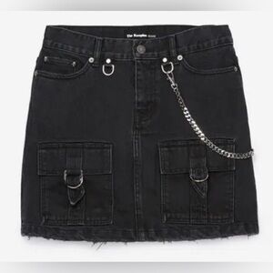 The Kooples Black Denim Grunge Utility Skirt Size 1/US 26
